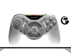 Swift Drive from GameSir, a gaming controller with a force feedback steering wheel at #CES2026