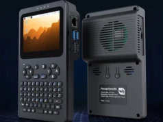 The PocketTerm35 mobile device launches with a touch screen and keyboard integrated with the Raspberry Pi 5 processor